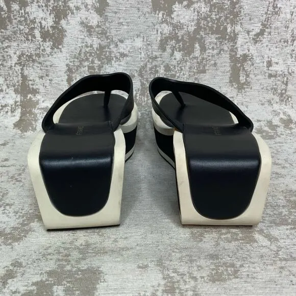 Frame Le Ocean Platform Wedge Leather Sandals in Noir Multi