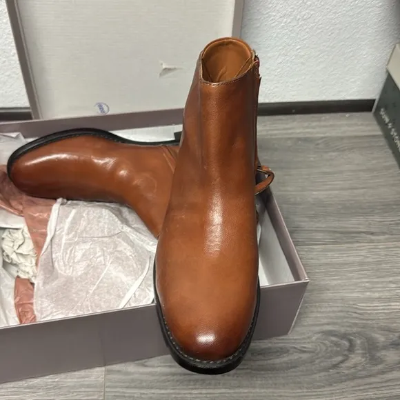 Franco Sarto Mobi Ankle Bootie Cognac Brown Leather Women's shoes