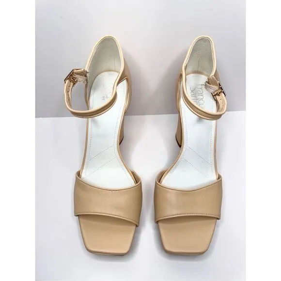 Franco Sarto Sandals Size 11 Nude Dima Heels Ankle Strap Block Heel Square Toe