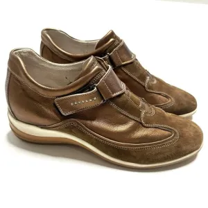 Frau 9 Luxury Italian Leather Sneakers Brown/Gold Suede Leather Walking Shoes 40