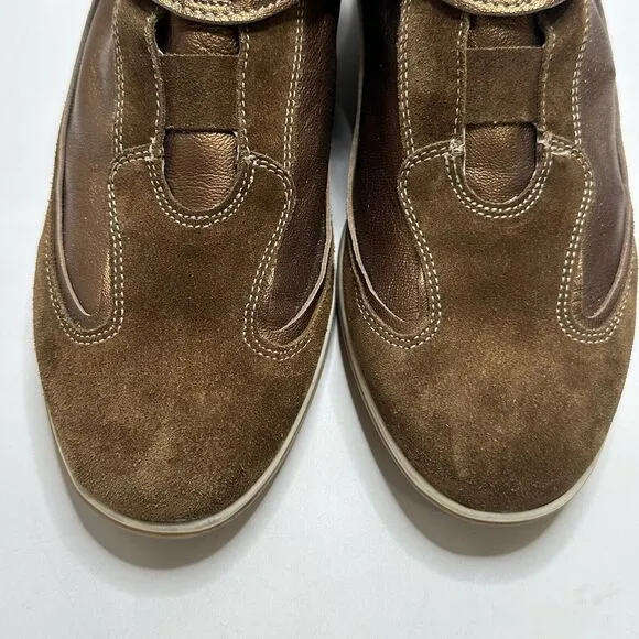 Frau 9 Luxury Italian Leather Sneakers Brown/Gold Suede Leather Walking Shoes 40
