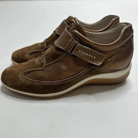 Frau 9 Luxury Italian Leather Sneakers Brown/Gold Suede Leather Walking Shoes 40
