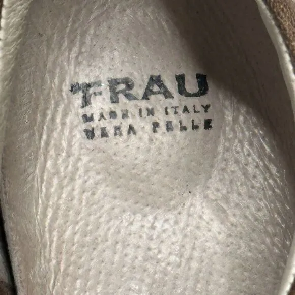 Frau 9 Luxury Italian Leather Sneakers Brown/Gold Suede Leather Walking Shoes 40