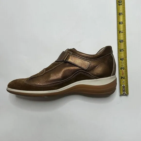 Frau 9 Luxury Italian Leather Sneakers Brown/Gold Suede Leather Walking Shoes 40