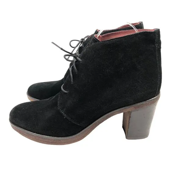 Frau Black Suede Leather Lace Up Ankle Boots Booties Block Heel 41 Made in Italy