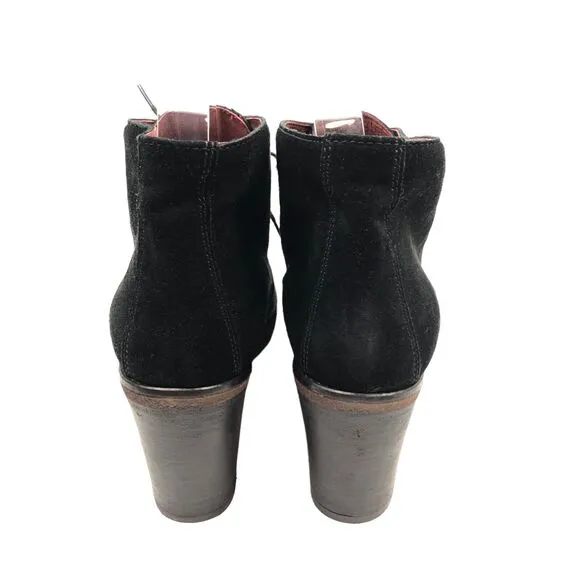 Frau Black Suede Leather Lace Up Ankle Boots Booties Block Heel 41 Made in Italy