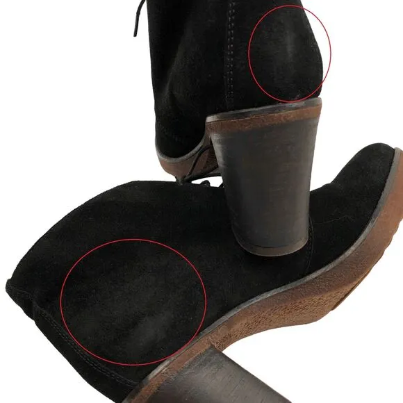 Frau Black Suede Leather Lace Up Ankle Boots Booties Block Heel 41 Made in Italy
