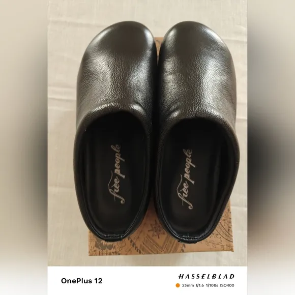 Free People Cambria Leather Footbed Clog Black EU 37 (US Women's 6.5)