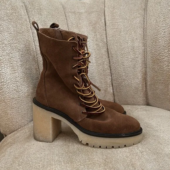 Free People Dylan Lace Up Suede Combat Boots Platform Taupe Leather