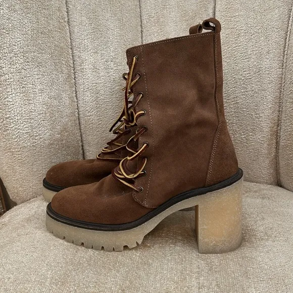 Free People Dylan Lace Up Suede Combat Boots Platform Taupe Leather