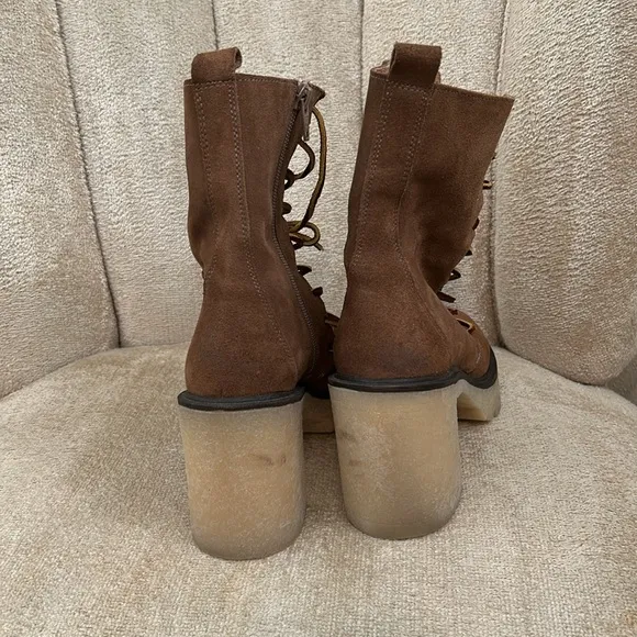 Free People Dylan Lace Up Suede Combat Boots Platform Taupe Leather