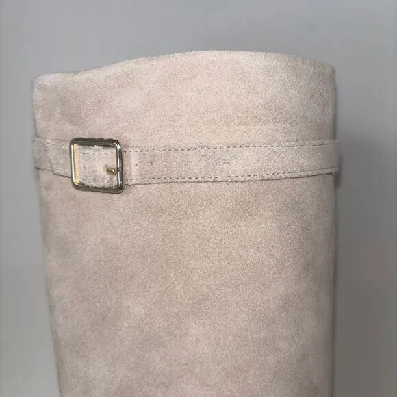 Free People Felicity Foldover Shaft Knee High Boots Suede Tan Beige Size 7.5