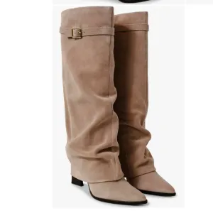 Free People Felicity Foldover Shaft Knee High Boots Suede Tan Beige Size 7.5