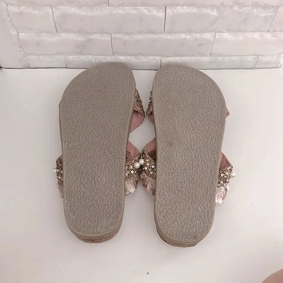 FREE PEOPLE Moon Child Embellished Slide Sandal In Rose Gold Beaded Size 40
