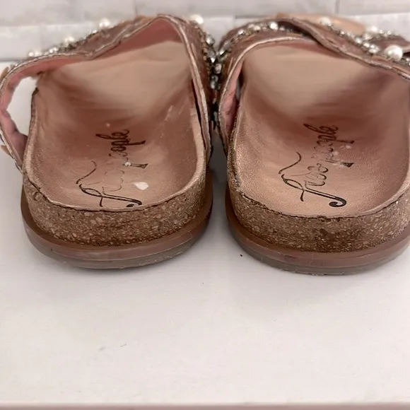 FREE PEOPLE Moon Child Embellished Slide Sandal In Rose Gold Beaded Size 40
