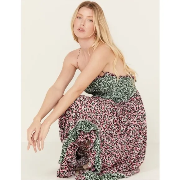 FREE PEOPLE | NEW! $128 One I Love Floral Ruffled Smocked Midi Dress, Size XS