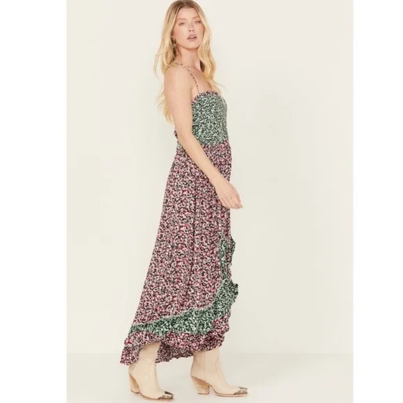 FREE PEOPLE | NEW! $128 One I Love Floral Ruffled Smocked Midi Dress, Size XS