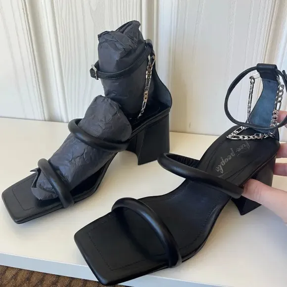 Free People Parker Chain Heel size 7.5 NEW in black womens shoes Y2K 90s