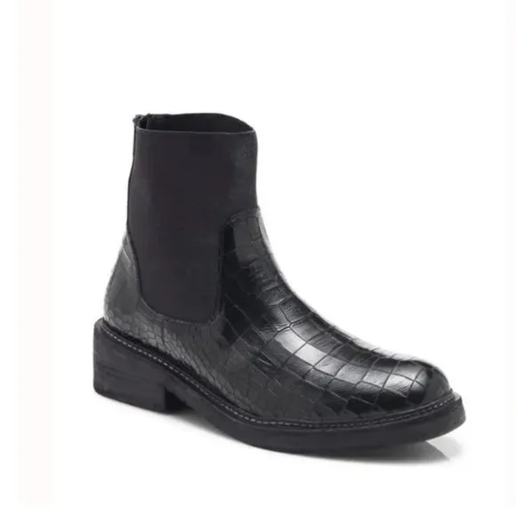 FREE PEOPLE Santa Fe Arlo Chelsea Boots Croc Embossed Leather Boots