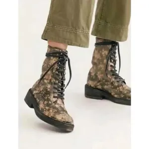 Free People Santa Fe Floral Print Combat Lace Up Boot  Sz: 7/37