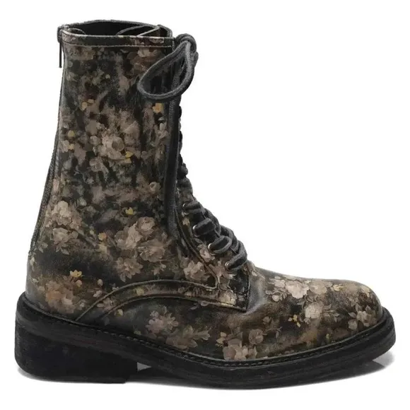Free People Santa Fe Floral Print Combat Lace Up Boot  Sz: 7/37