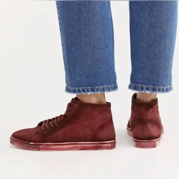 Free People Size 38 Brand New River Run Maroon Distressed High Top Sneakers