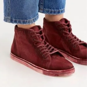Free People Size 38 Brand New River Run Maroon Distressed High Top Sneakers