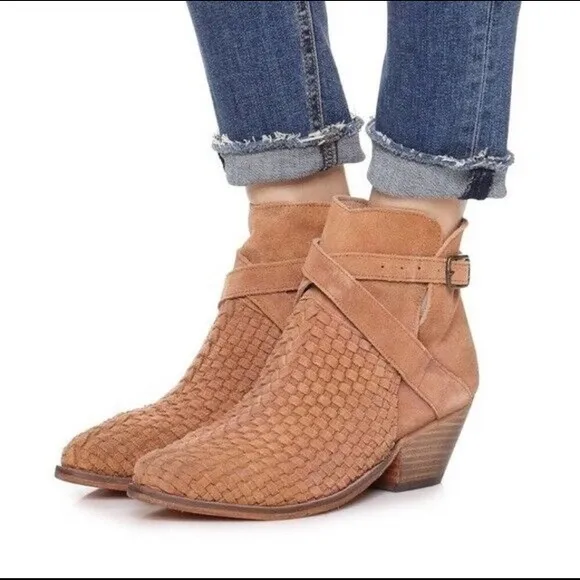 FREE PEOPLE Venture Woven Suede Ankle Booties