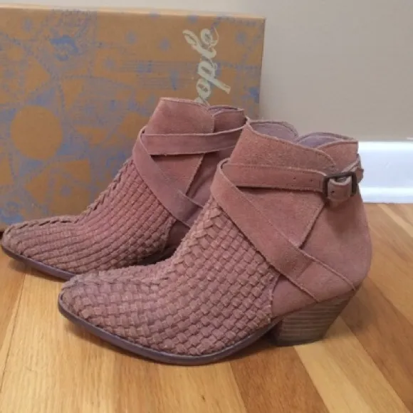 FREE PEOPLE Venture Woven Suede Ankle Booties