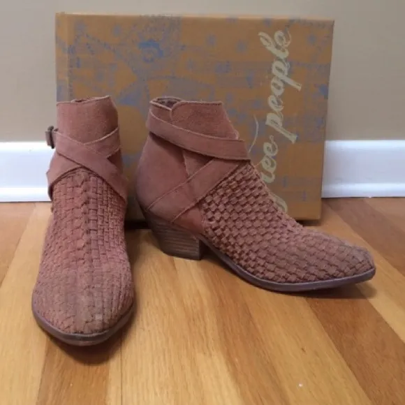 FREE PEOPLE Venture Woven Suede Ankle Booties