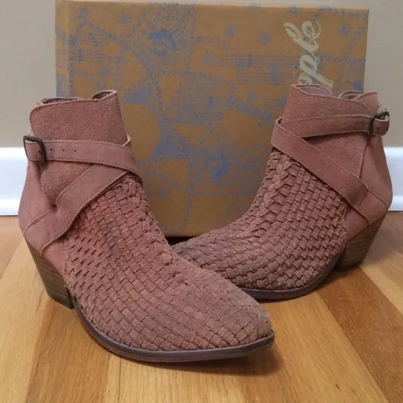 FREE PEOPLE Venture Woven Suede Ankle Booties