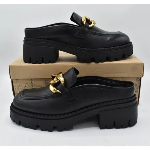 Free People Women Size EU 37.5 US 7.5 Lyra Link Black Leather Slip On Mule Shoes