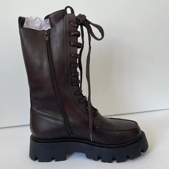 Free People Womens Jones Lug Sole Lace Up Boots in Hot Fudge Size 9M NIB