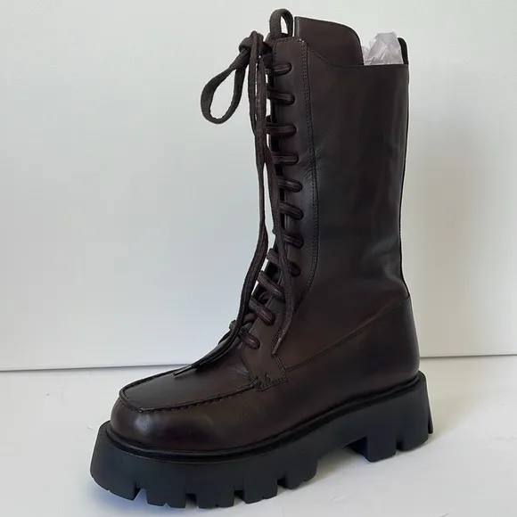 Free People Womens Jones Lug Sole Lace Up Boots in Hot Fudge Size 9M NIB