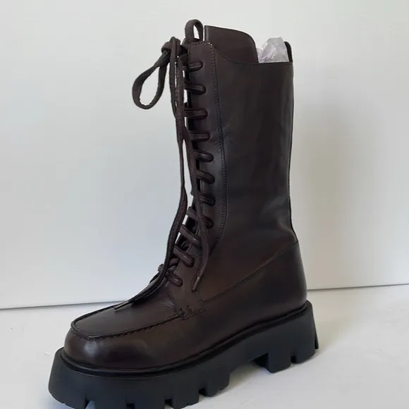 Free People Womens Jones Lug Sole Lace Up Boots in Hot Fudge Size 9M NIB