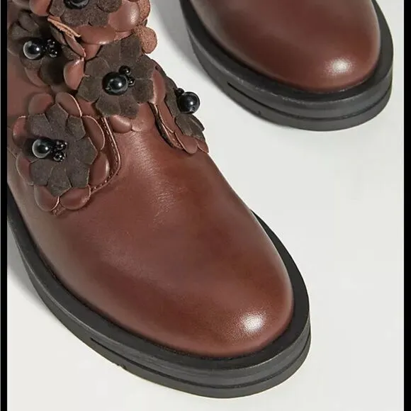 Free People floral Embellished  boots size EU39 US 9NW out boxShaft 7”