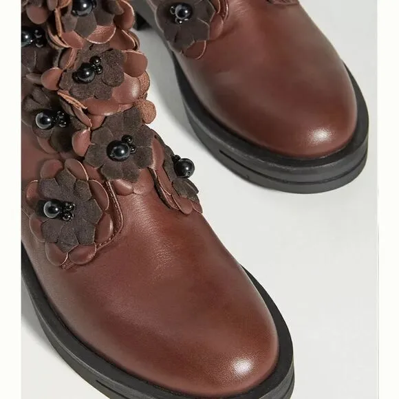 Free People floral Embellished  boots size EU39 US 9NW out boxShaft 7”