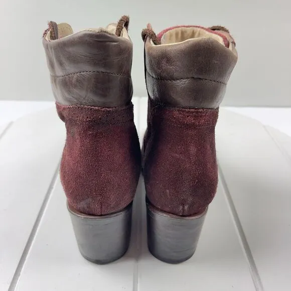 Freebird By Steven Boots Womens Size 6 Combat Wine Red Suede FB-Cage