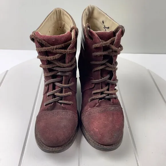 Freebird By Steven Boots Womens Size 6 Combat Wine Red Suede FB-Cage