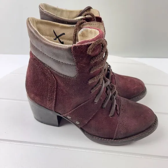 Freebird By Steven Boots Womens Size 6 Combat Wine Red Suede FB-Cage