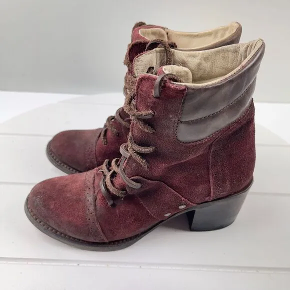 Freebird By Steven Boots Womens Size 6 Combat Wine Red Suede FB-Cage