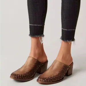Freebird by Steven Sofia Clogs Woven Mules Cognac Leather Slip Ons 6