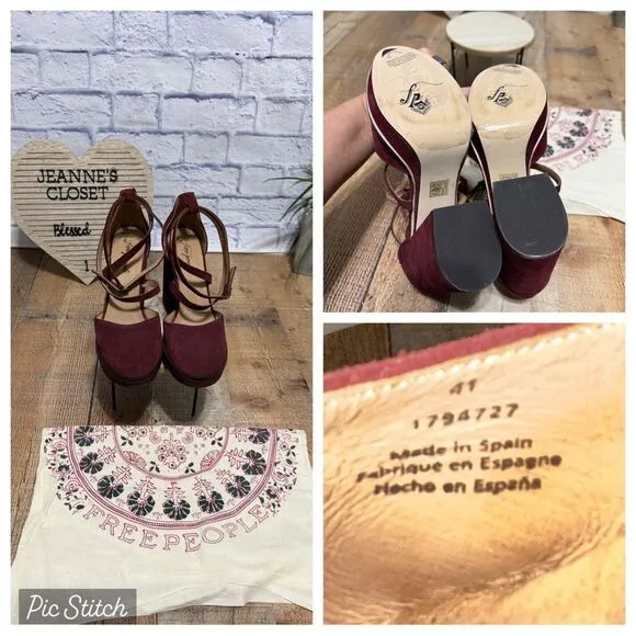 Free People size 41 10 Burgundy Remi Double Strap Suede Platform Shoes