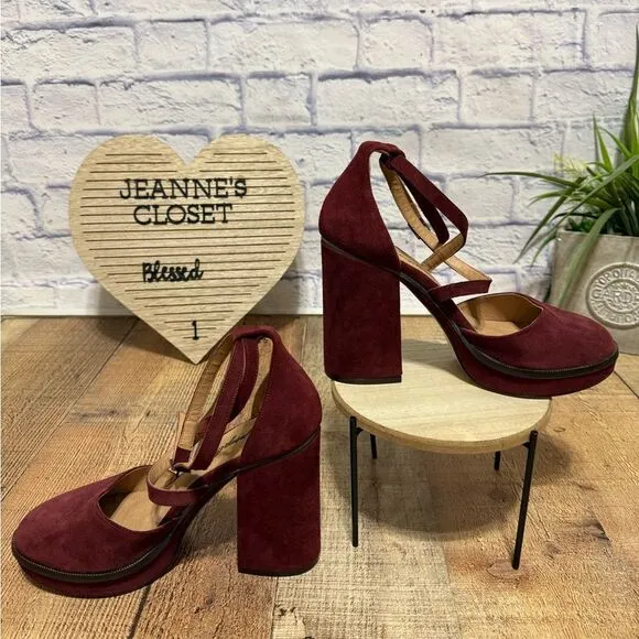 Free People size 41 10 Burgundy Remi Double Strap Suede Platform Shoes