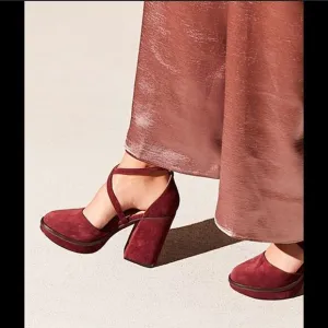 Free People size 41 10 Burgundy Remi Double Strap Suede Platform Shoes
