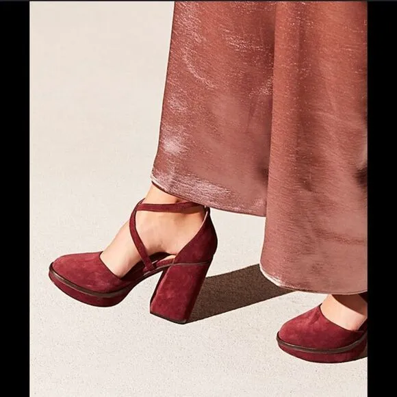 Free People size 41 10 Burgundy Remi Double Strap Suede Platform Shoes
