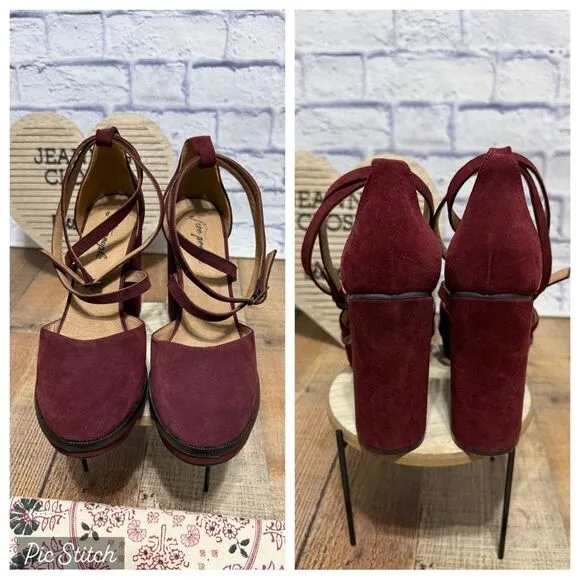 Free People size 41 10 Burgundy Remi Double Strap Suede Platform Shoes