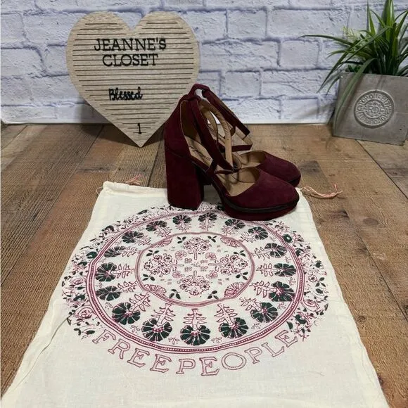 Free People size 41 10 Burgundy Remi Double Strap Suede Platform Shoes