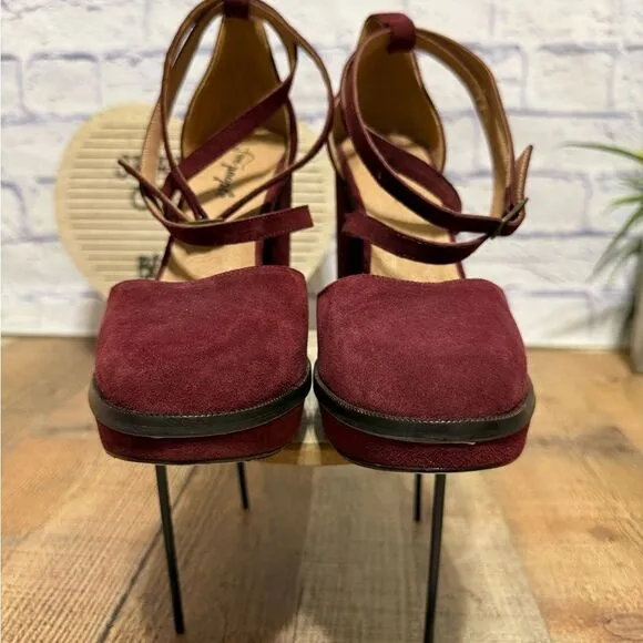 Free People size 41 10 Burgundy Remi Double Strap Suede Platform Shoes