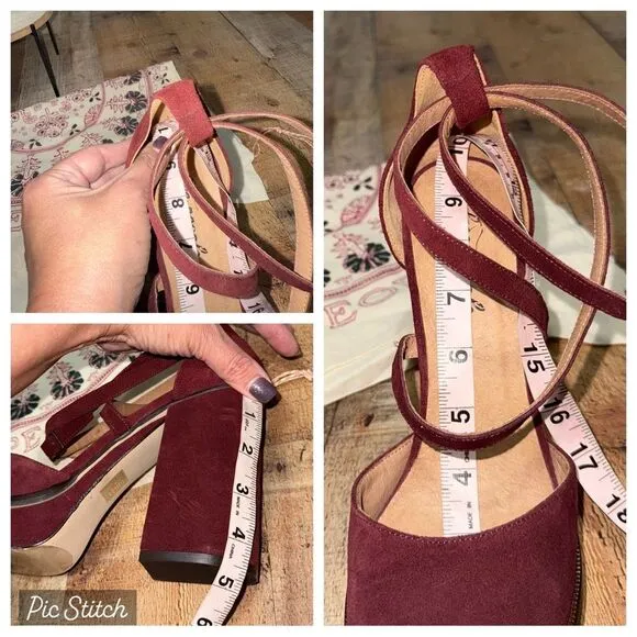 Free People size 41 10 Burgundy Remi Double Strap Suede Platform Shoes